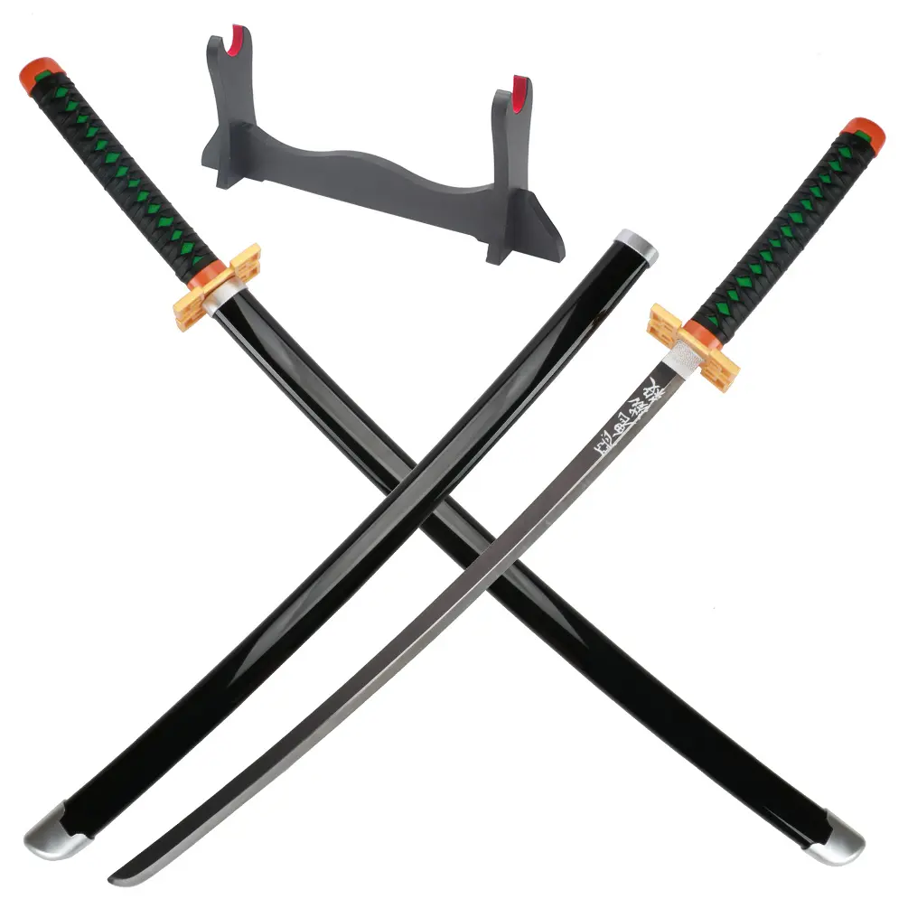 ELERVINO Demon Slayer Tokitou Muichirou Plastic-Metal Katana Sword - 41in, 3.1lb, Wooden Holder Stand, Durable, 12+ Age, Halloween Prop, Fantasy Gift for Fans, Anime Cosplay Role Playing Prop, Collection Decoration, Toy Sabre Accessory
