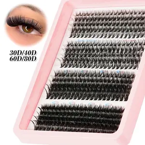 Single Cluster Cat Eye Effect False Eyelashes, Curly Lashes, D Curl Suitable for Beginners, Reusable and Lightweight Hybrid Lash Set DIY Lash Extensions Kit