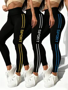 Women's High-Waisted Side-Printed Letter Pattern Pants Set, Breathable Activewear Sweat-Wicking Yoga Sports Outdoor Wear, All Seasons S-Type, Workout Sets Women