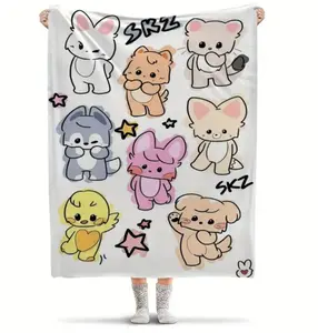 Cozy Flannel Blanket, Cartoon Figure Print Design, Soft, Machine Washable All-Season Figure Print Blanket, Flannel Blankets