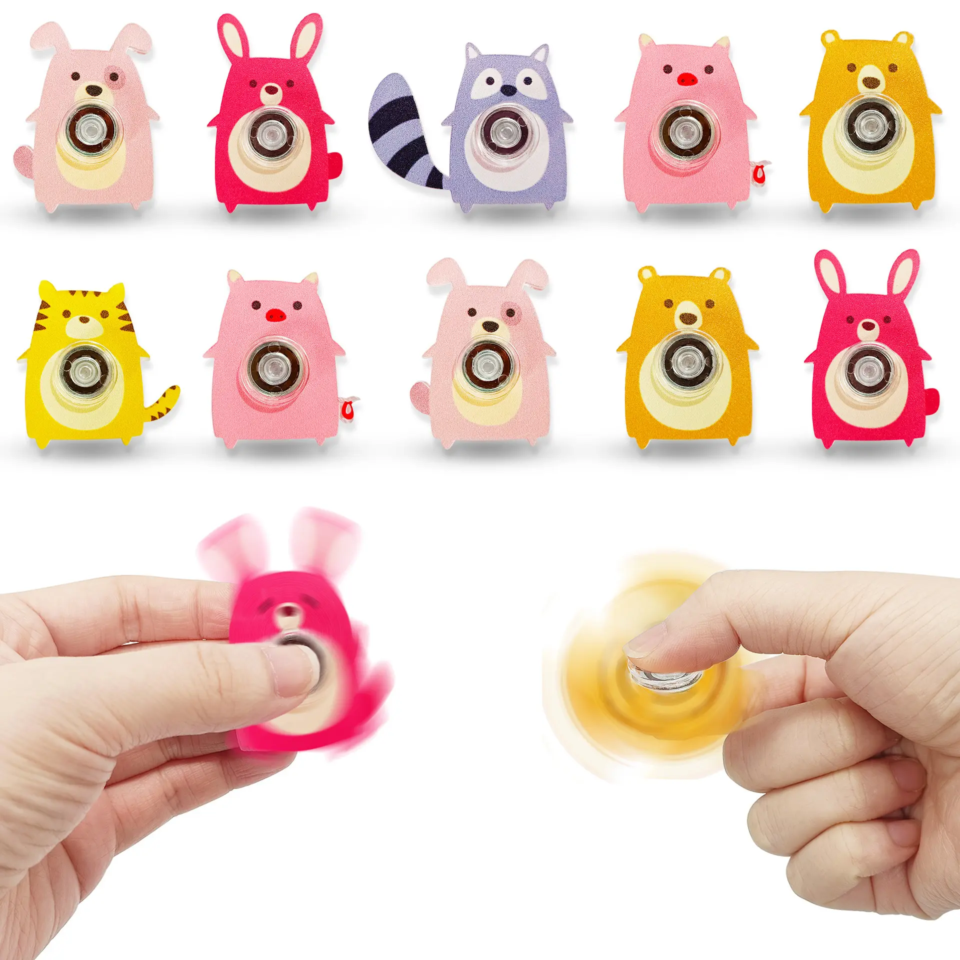 6PCS Unisex Acrylic Animal Fidget Spinners - Cat, Dog, Fox Designs, Random Assortment, Stress Reliever Toys for All Ages, Animal & Nature Themed Party Favors Gifts, Animals & Nature Themed Party Favors