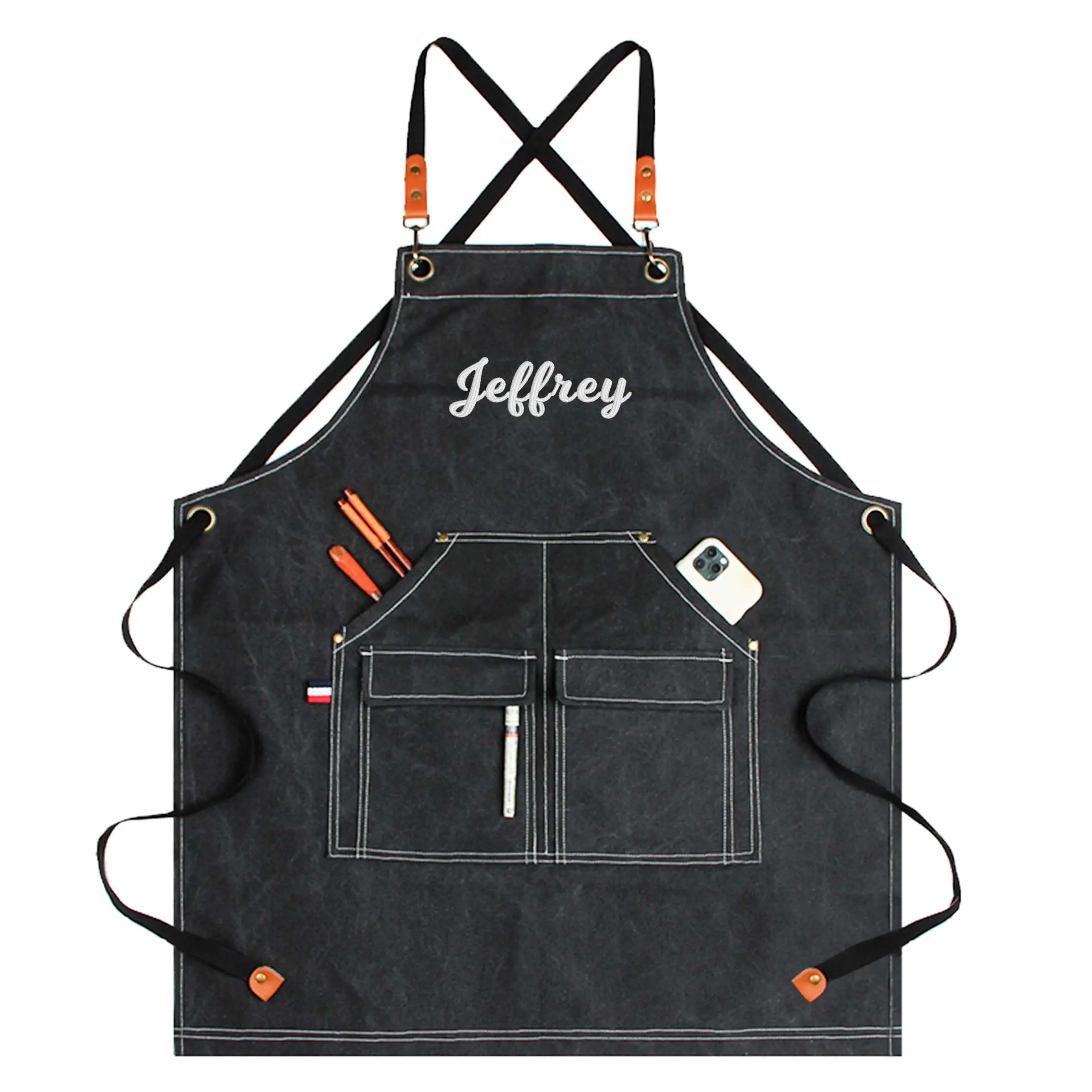 Personalized Canvas Apron for Men, Water-Proof BBQ Apron Nature for Women, Barista's Apron for Him, Birthday Gift, Father's Day Gift, Cross Back Hand Cotton Strap