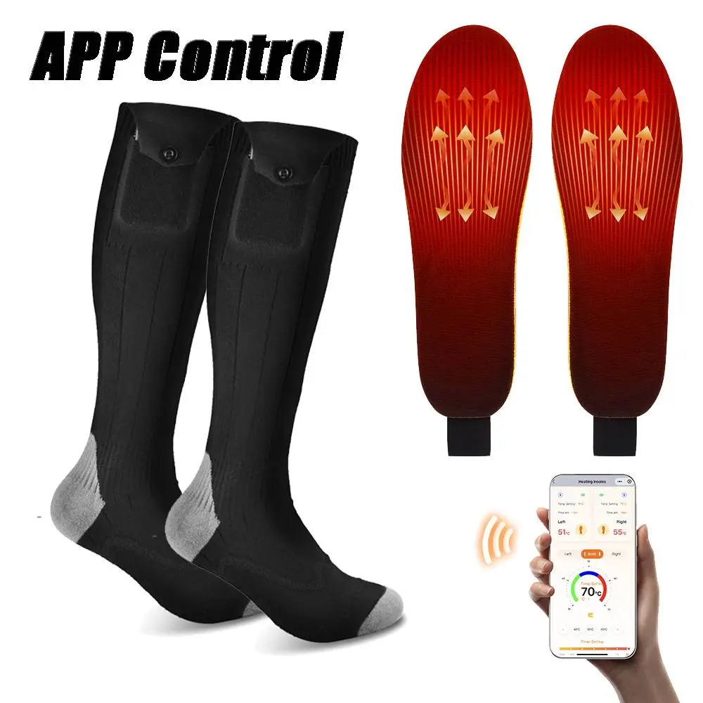 Winter Heating Shoe Insoles/Socks APP Control Rechargeable Foot Warming Pad Anti-Cold Feet Warmer Thermal Heated Insoles Socks