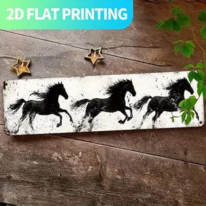 2D flat, 1pc, retro"Horse" metal sign, aluminum decorative wall sign, 15.7x3.9 inches, pre-drilled, easy to hang - perfect for home decoration, kitchens, farmhouses, porches, Gothic wall decoration. Unique gifts for friends and family., 2D Flat