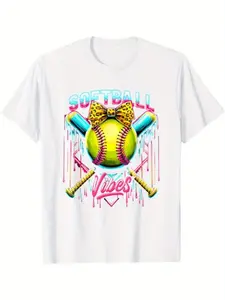 Softball Ice Cream Drip, Coquette Bow Softball Vibes Girls T-Shirt for Boys Fashion Trend Bottoming Shirt Breathable, Casual Comfortable Top Streetwear Fashion Casual Summer Tee Crew Neck Short Sleeve T-Shirt Best Gift for Boy Girl