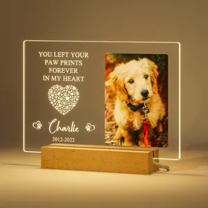 Custom Pet Memorial Gift from Dog Photo, Personalized Acrylic Plaque Night Light Photo Frame for Loss of Dog Sympathy Gift,  Light Up Pet Gifts for Pet Lovers with Photo, Dog Photo Gift