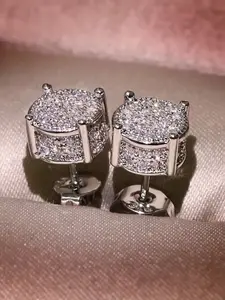 Four Claw Round Micro Diamond Stud Earrings, Simple Fashion European Style Ear Rings, Trendy Jewelry Accessories