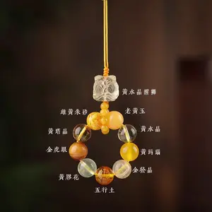 5 Elements Earth-Stabilizing Lion Charm, Natural Yellow Jasper Keychain for Phone/Bag, Unisex Security & Fortune Accessory