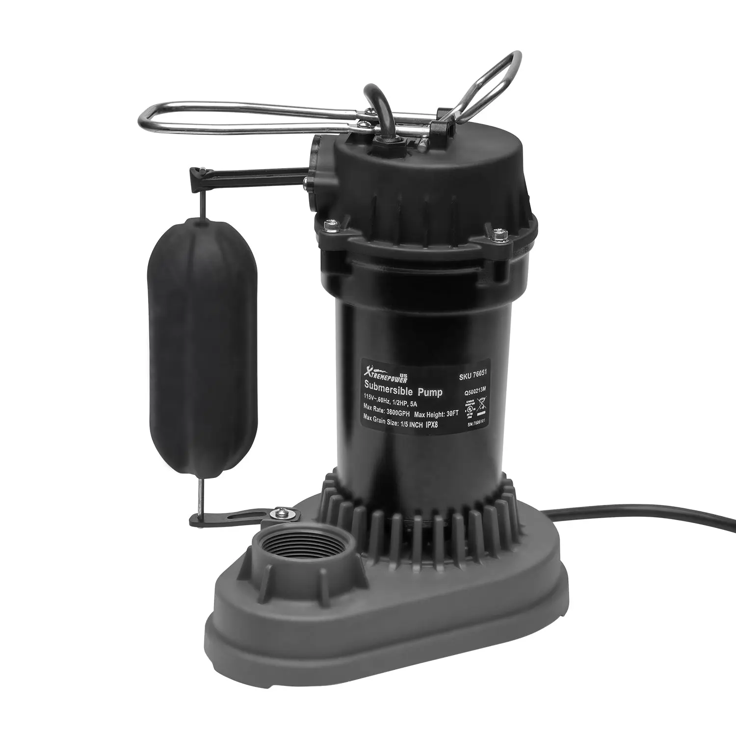 XtremepowerUS 1/2HP Automatic Centrifugal Liquid Submersible Sump Pump - Aluminum Alloy, Epoxy-Coated Cast Aluminum Construction, 3800 GPH, 115V, 1.5" Inlet, 30' Max Lift, Vertical Float Auto Shut-Off, Easy to Install, Basement Flood Protection, Copper