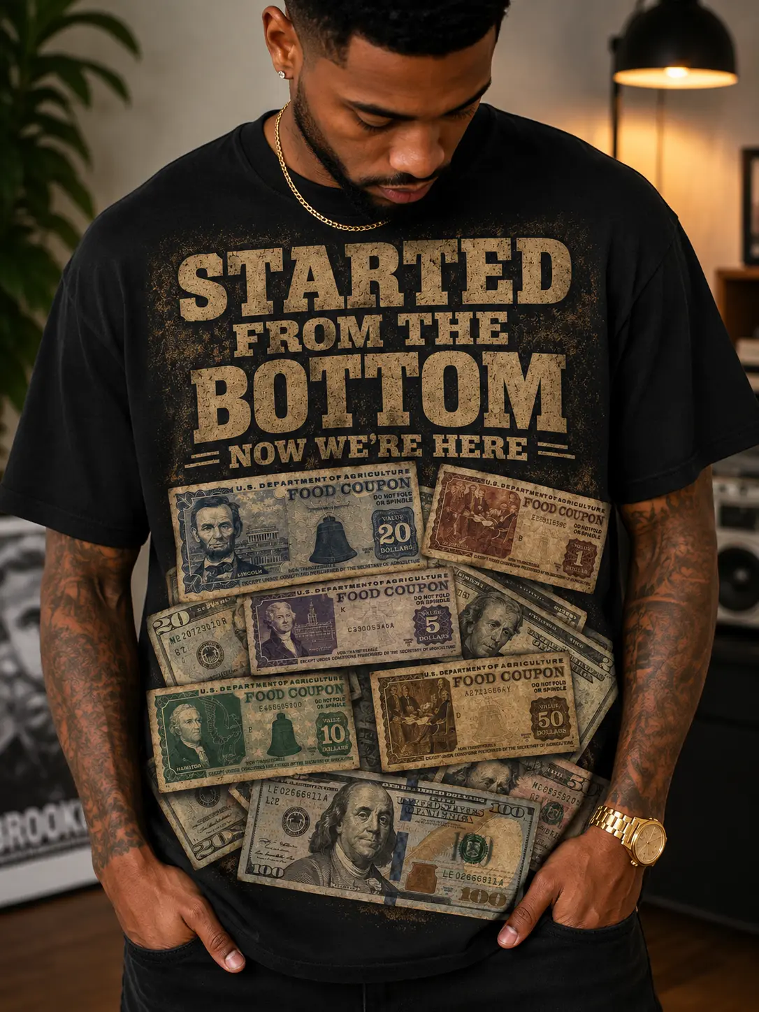 Started From the Bottom money stack T-Shirt | Cash graphic tee