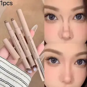Dual-ended contour pen, dual-effect nose shadow makeup stick, creates facial highlights and shadows, easy to apply, non-clumping, naturally adheres, matte, suitable as a holiday gift for women