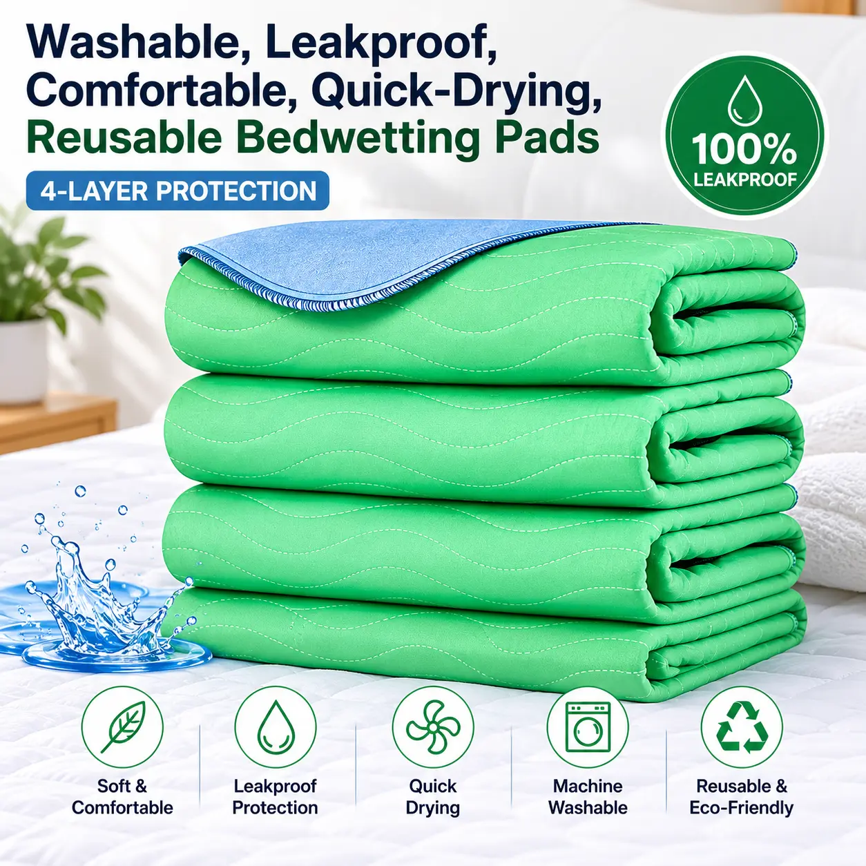 4 Pack Washable Underpads 34"x36", Reusable Waterproof Bed Pads with 4-Layer Absorbent Protection for Dogs, Seniors, Kids, Sofa & Furniture