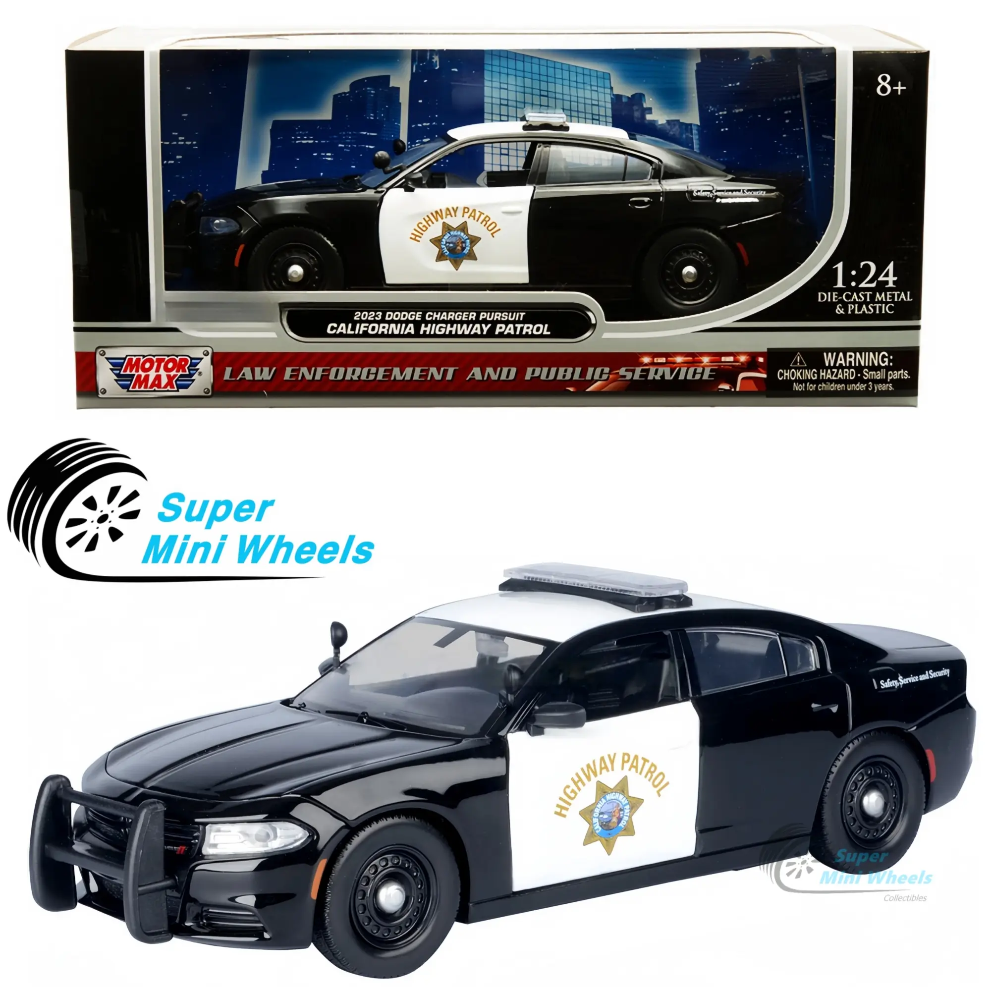 Motormax 1:24 2023 Dodge Charger Pursuit California Highway Patrol - Police Car #76807
