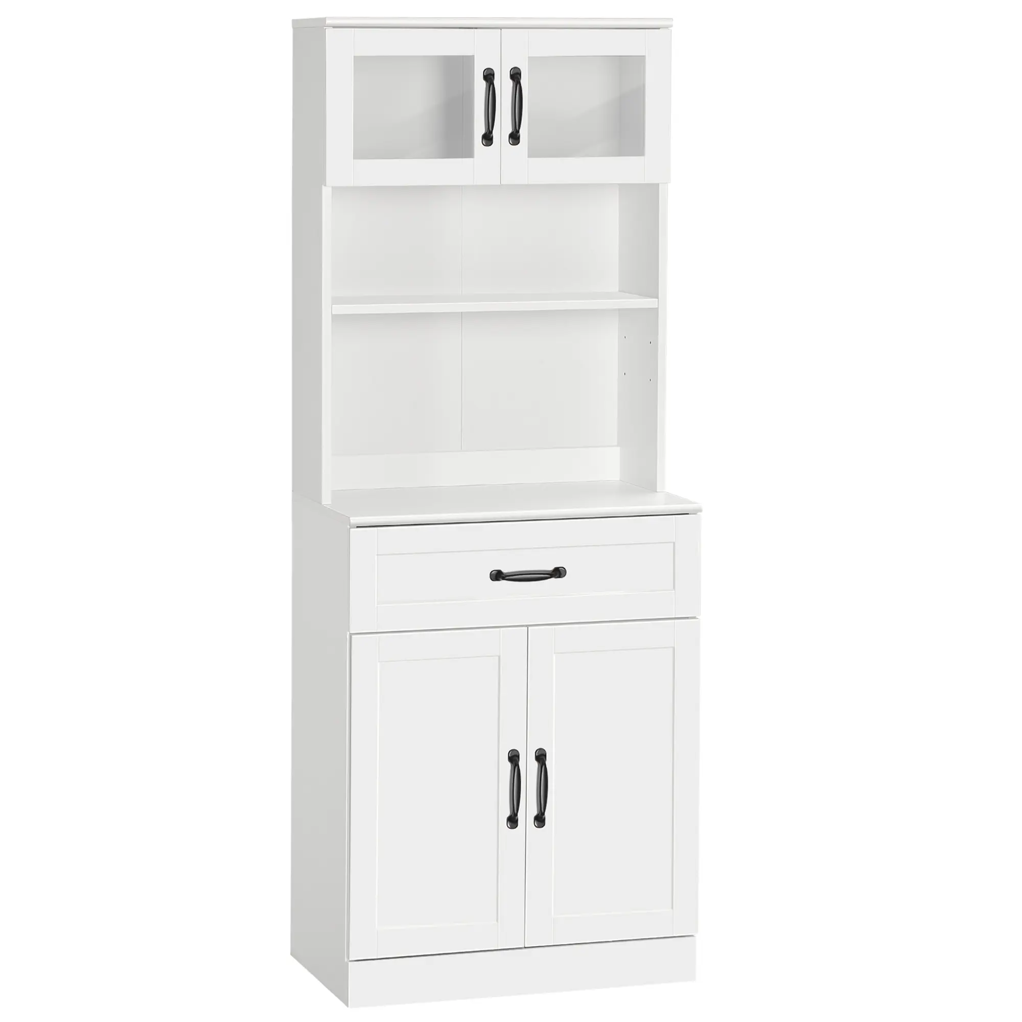 HOMCOM Freestanding Kitchen Pantry, 4-Door Buffet Cabinet with Hutch, Coffee Bar with Adjustable Shelves, 63.5 Inches, White