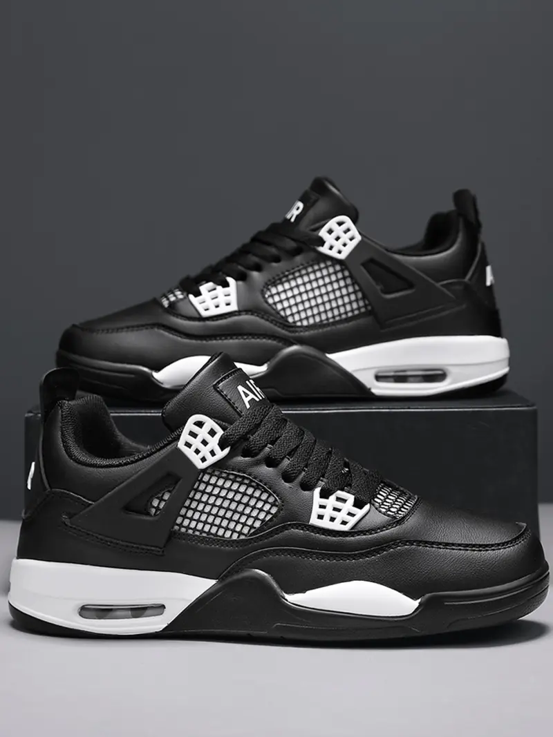 Breathable Leather Mesh Sport Shoes, Shock Absorption, Anti-Slip Sole, Unisex Basketball Shoes, Outdoor & Skateboarding Shoes