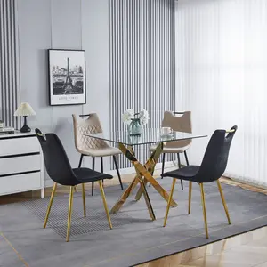 90x90cm Square Modern Tempered Glass Dining Table - Metal Legs, Easy Clean & Assemble, Small Space Must-Have