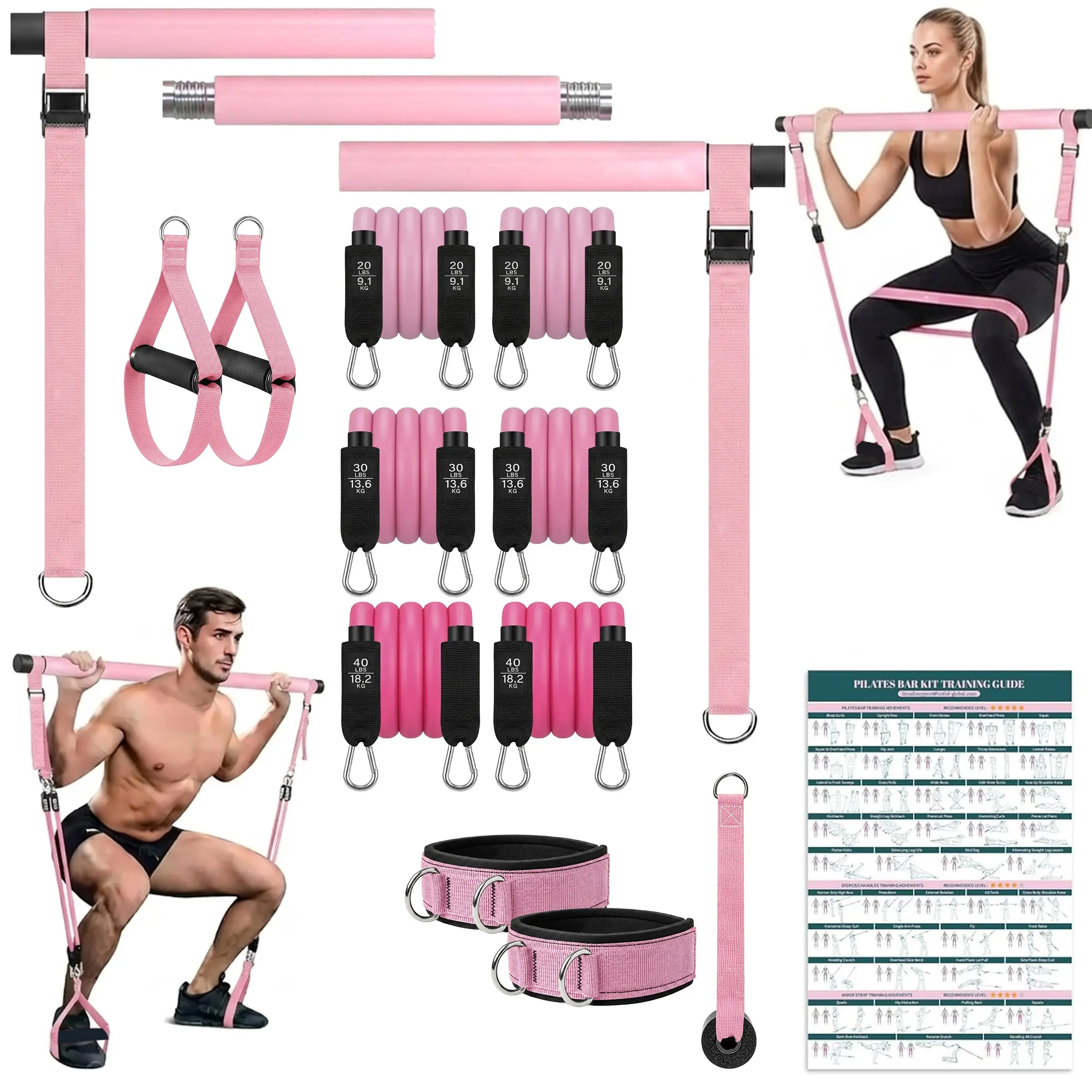 Pilates Bar Kit with Resistance Bands, Multifunctional Yoga Pilates Bar, Heavy-Duty Metal Buckle, Portable Home Gym for Women, Portable Pilates Equipment, Pilates Workout Equipment