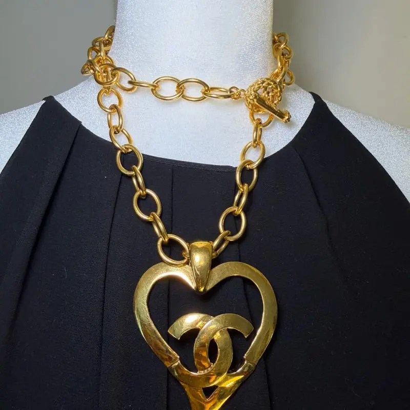 Pre-owned Chanel Vintage Oversized CC Heart Pendant Necklace
