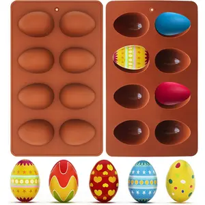 2 Pack Easter Egg Silicone Mold 8-Cavity Chocolate Candy Molds for Cake Decorating, Egg Shaped Baking Mould for Soap Making, Truffles Chocolate, Candy, Jelly, Desserts, Ice Tray Backing Set