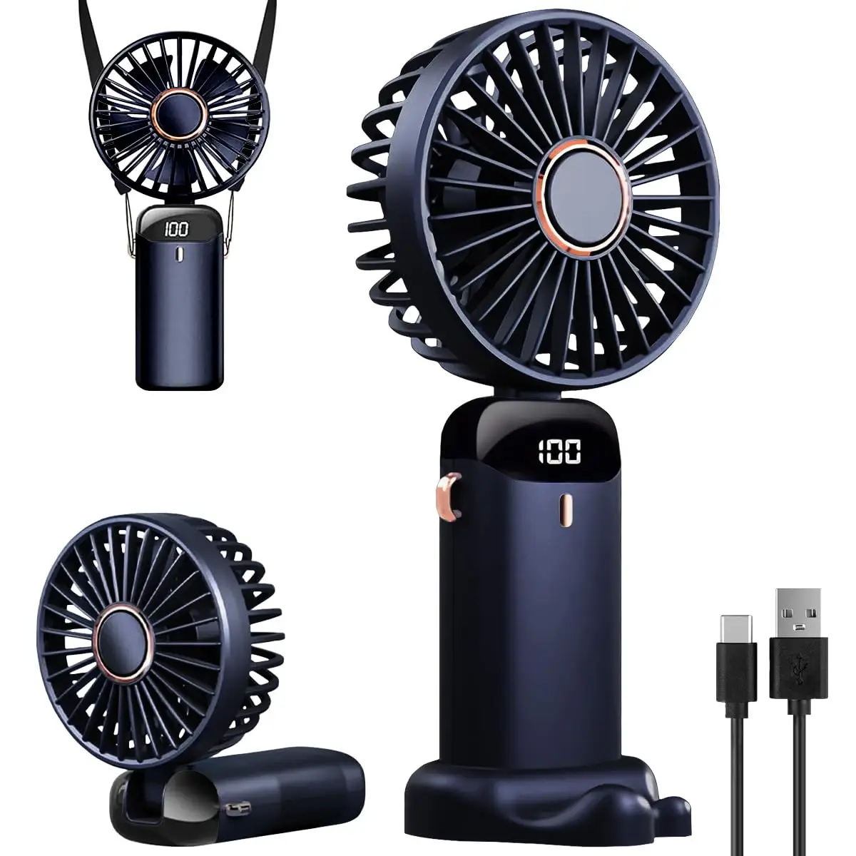 3 IN 1 Hand Fan & 4000mAh Portable Fan,Mini, FoldableUSB Rechargeable, ldeal for Travel & Outdoor and Summer
