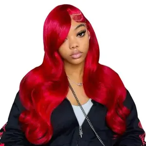 Hot Star Red Colored 13x6 HD Transparent Lace 613 Blonde P4/27 Highlight Color and 99J Burgundy Body Wave Wig  Natural Color Human Hair Wig