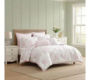 Laura Ashley Serenity Roses Pink/Green 7Pc KingComforter Set