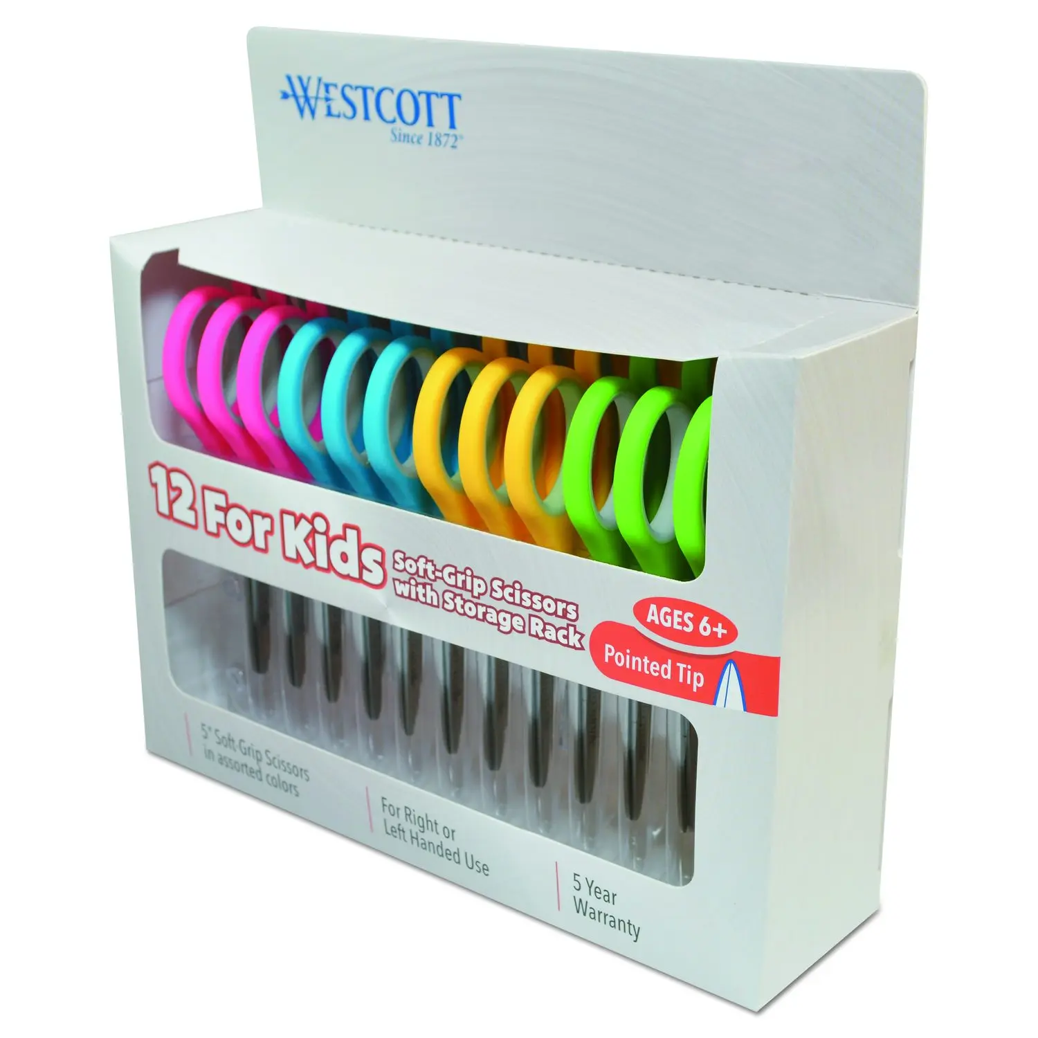 Westcott Soft Handle Kids Scissors Pointed 5" Assorted Straight 12/Pack 15972