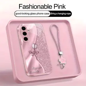 Suitable for [Galaxy S24] high-end phone case🥰，drop-resistant and fingerprint-resistant，Includes a free four-leaf clover lanyard. Features a premium, minimalist printed design—not sequins YM99