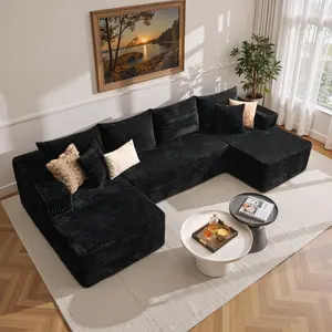 【#SummerVibes】【2 Packages Shipping】127.5‘’ U-Shaped Corduroy Modular Sofa Cloud Style Oversized 5-Seater with Chaise Pillows Included No Assembly Required Convertible Space-Saving for Living Room Bedroom Furniture Sets Christmas - Boneless Sectional Couch
