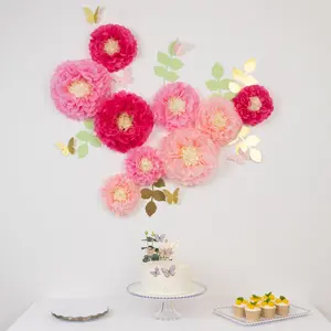 Set of 21 Tissue Paper Flowers Pom Poms Decor Kit – Blush Pink 3D Chrysanth Floral Wall Decor with Butterflies & Olive Leaves - 8",10",12"