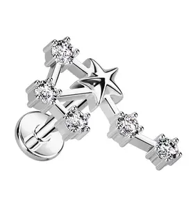 Libra Constellation Clear CZ Stainless Steel Internally Threaded Labret