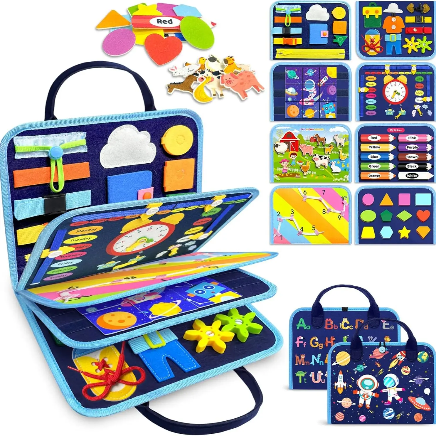 Montessori Busy Board, Developmental Activity Board, Educational Activity Development, Sensory Board, Fine Motor Skills, Travel Toy, Gift for Boys & Girls, Preschool Learning Tool, Preschool Busy Board