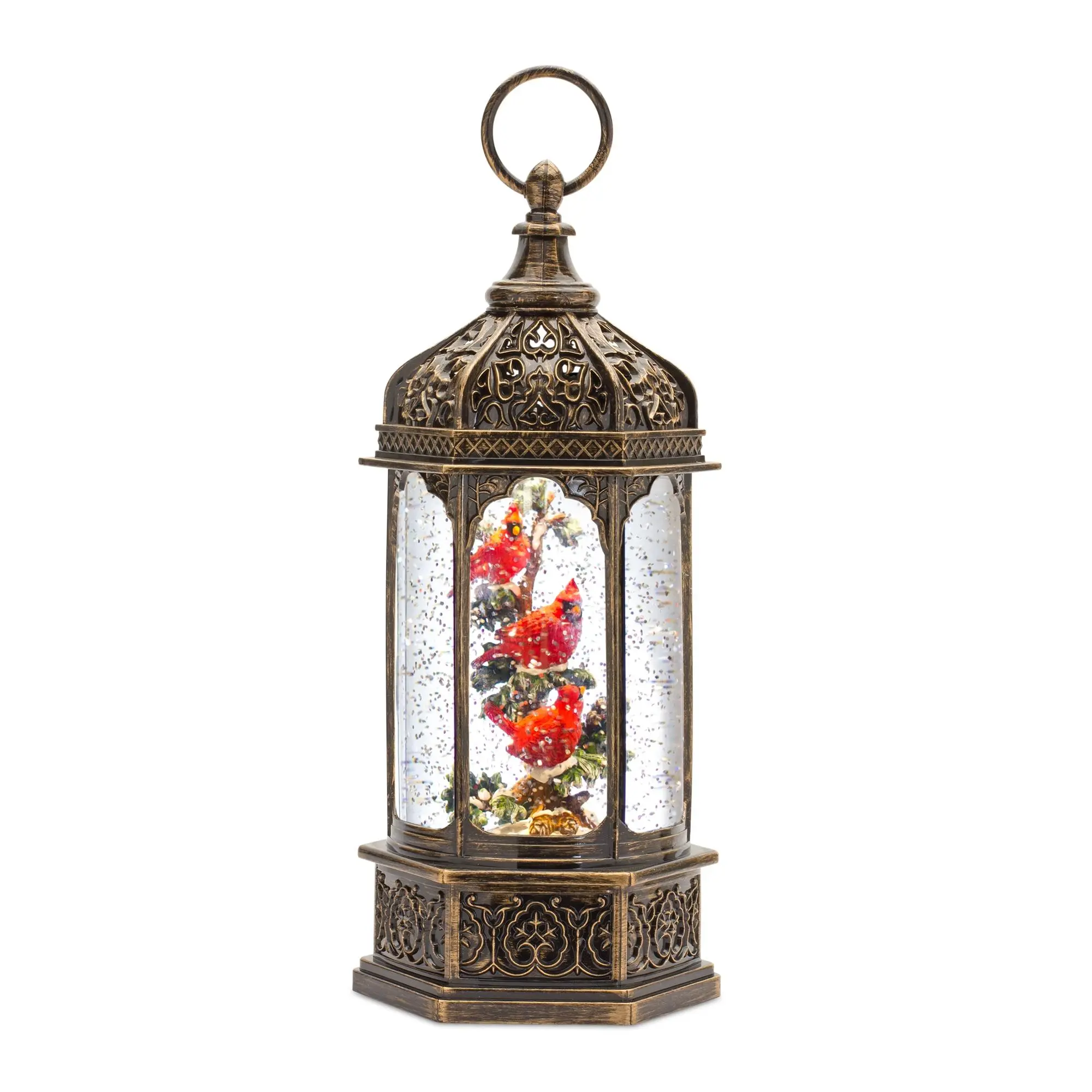 13"H Modern LED Snow Globe Lantern with Built-in Light, Cardinal Bird Branch, Christmas Aesthetic Decor Ornaments for Festive Home Decorations