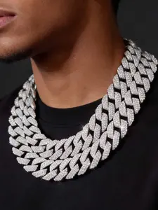 Hip Hop Punk Iced Out Bling Cubic Zirconia Cuban Link Chain Necklace for Men Women, Trendy Sparkle Jewelry for Parties & Festivals