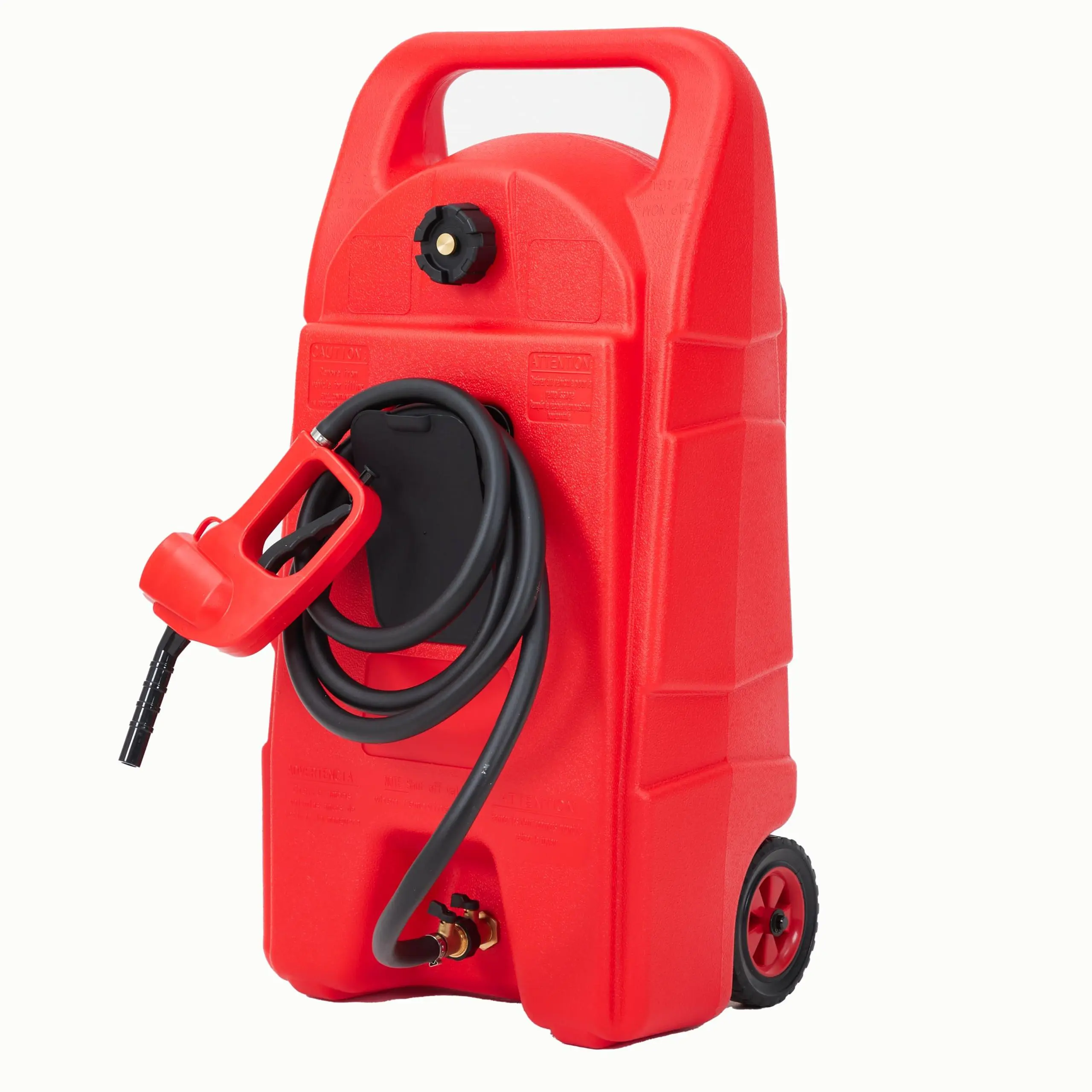 Upgraded Heavy-Duty 15 Gallon Portable Gas Tank with Manual Transfer Pump & 10FT Hose | Leak-Proof Fuel Caddy with Rolling Casters, Ideal for Refueling Lawn Mowers, Tractors, Boats & Snow Blowers