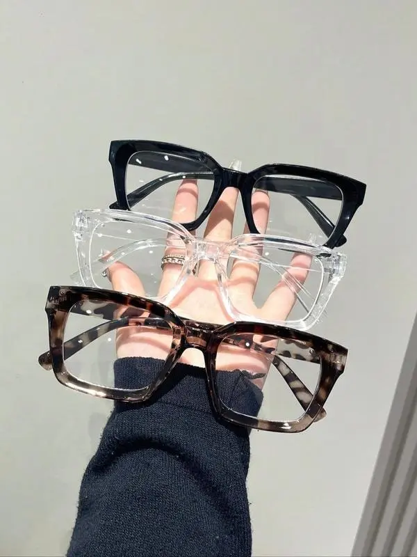 3 Pieces Unisex Simple Leopard Print, Transparent, Solid Color Square Glasses Set, Trendy Square Frames, Daily and Outdoor Wear, Fashionable Accessory for Outdoor Activities, Unique Gift for Women, Basic Fashion Eyeglasses, Pc