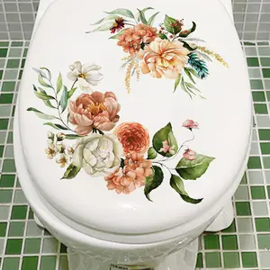 Floral Pattern Toilet Seat Sticker for Bathroom, Modern Flower Print Wc Base Cover, Fashion Home Decor Accessory