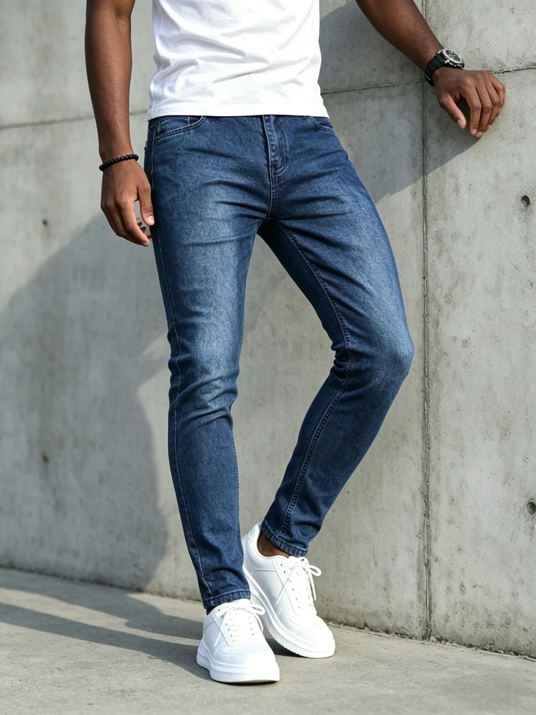 Jeans Men's straight leg jeans, comfortable mid waist casual jeans, business comfortable fashionable versatile jeans