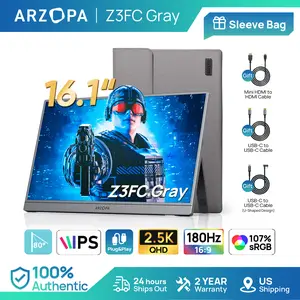 ARZOPA 16.1" 2.5K 180Hz Portable Gaming Monitor 107% sRGB 2560x1440 QHD 1080P Ultra Slim External Second Screen for Laptop PC PS5 Mac Xbox with Built-in KickStand & Dual Speakers