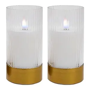 Unmatched Set of 2 Ribbed Glass Flameless Candles