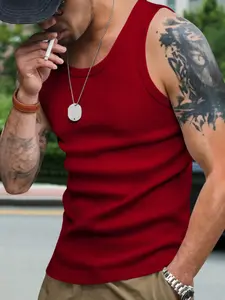 Men's sleeveless turtleneck - Classic round-neck design, breathable and sweat-absorbent elastic ribbed fabric, slim fit to highlight muscle lines. Perfect for gym workouts, layering, and everyday casual wear. Tank Tops Workout