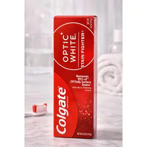 Colgate Optic White Stain Fighter Toothpaste 6.0oz - Brightens Teeth, Removes 95% Stains, Fresh Mint Flavor, Daily Oral Care with Fluoride for Enamel Strength