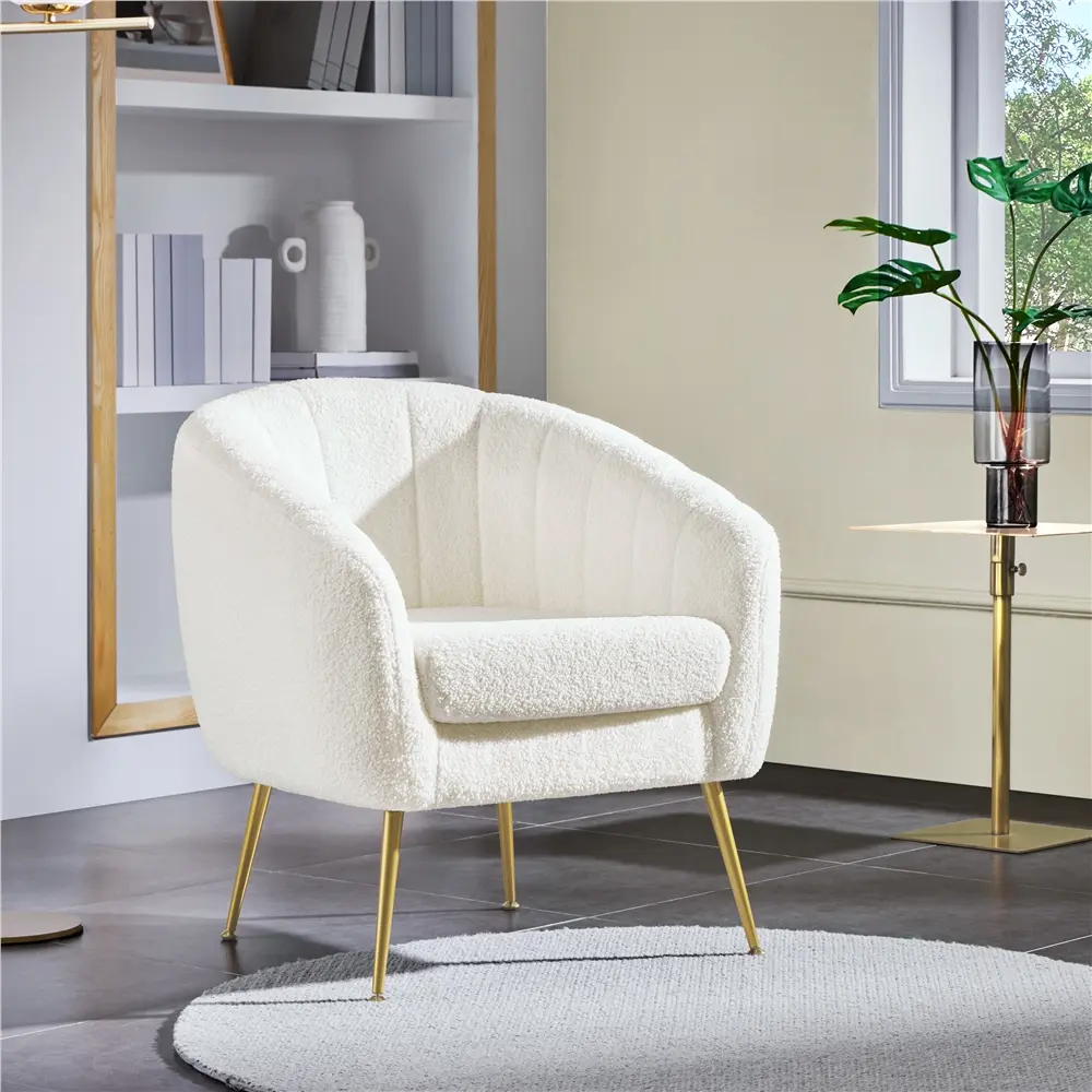 Yaheetech Modern Fabric Armchair with Cushions, Soft Tufted Vanity Chair, Gold Metal Legs Accent Chair for Living Room, Bedroom, Chair With Cushions