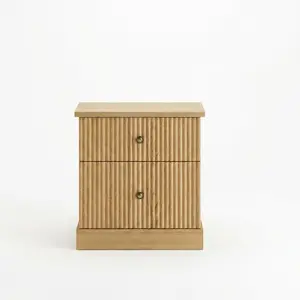 Garvee Modern Fluted Nightstand, 24" Bedside Table Small Accent Storage Cabinet with 2 Drawers, Curved Stable Base Side End Table, Natural