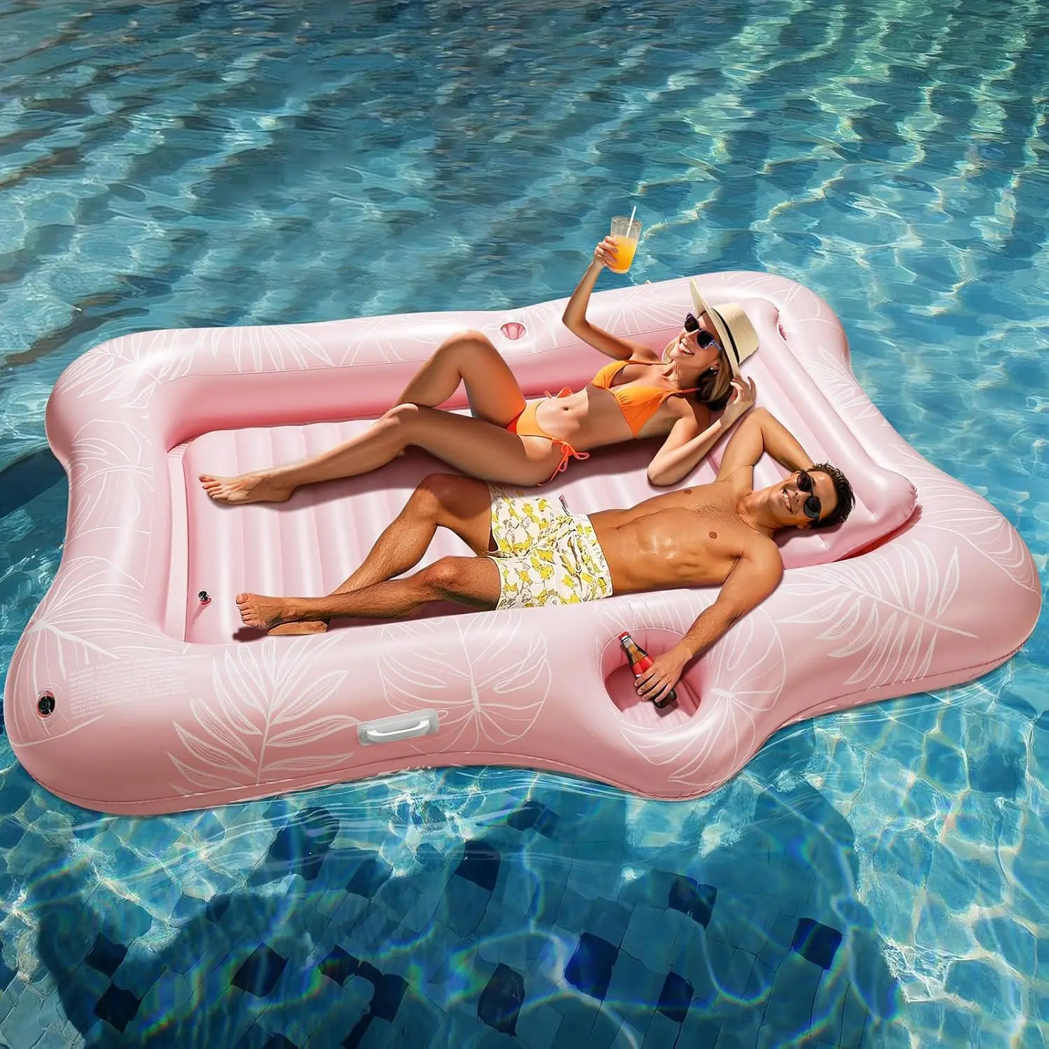 Inflatable Tanning Pool Lounger Float, Suntan Tub for Adults, Blow Up Sunbathing Pool with Integrated Pillow and Cup Holder, Heavy Duty Tanning Bed for Backyard Lake Beach