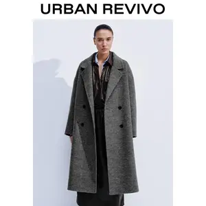 URBAN REVIVO Women's Double-Breasted Winter Jacket - Chic Outerwear, Essential Outfits, Stylish Tops, 1-Piece Coats, UWM150069