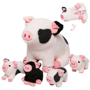 Spotted Pig Highland Cow Capybara Plush Toy, 15''Cattle Stuffed Animals with 4 Babies Inside, Toddlers & Kids Gifts, Home Decoration Durable Soft Fluffy