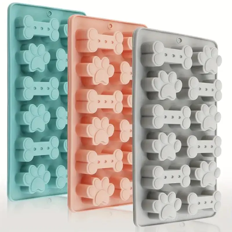 Silicone Dog Snack Reusable Mold Set, Shaped Silicone Non-Stick Baking Molds, Easy Release Bone Paw Print Design for Cookies Ice Chocolate Resin Cakes Candy Making Baking Supplies