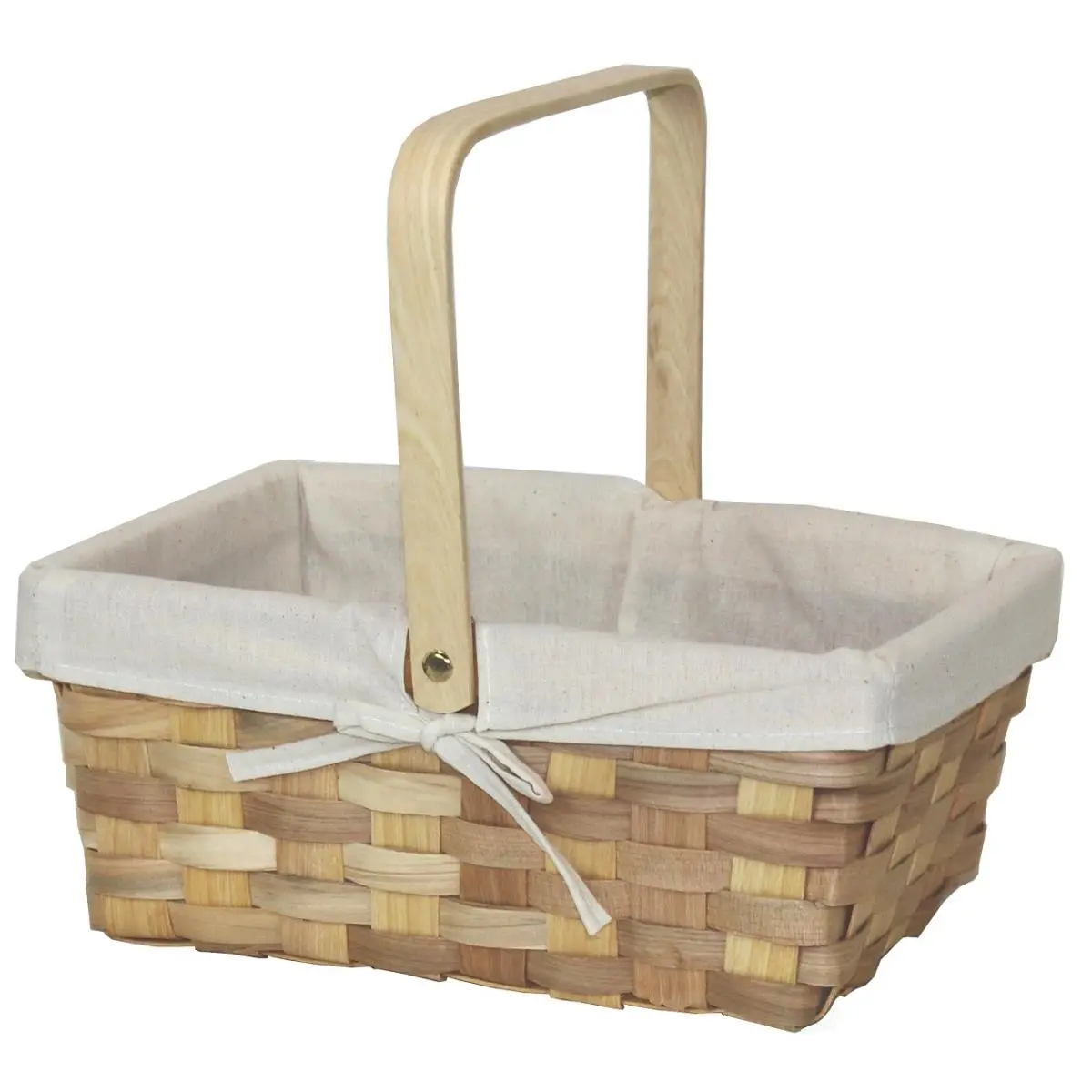Vintiquewise 12 in Rectangular Woodchip Picnic Basket - Natural Lodge Style with Movable Handle, Removable Washable Liner, Wood Construction, Fits in Any Lodge or Cabin for Home Decor, Dorothy Costume Prop