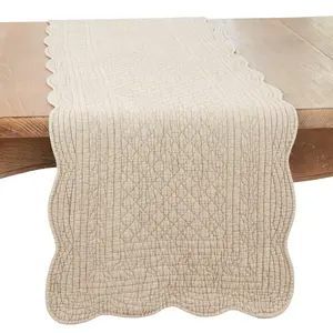212 MAIN Cotton Fiber Oblong Table Runner - 16x72 in., Taupe, Elegant Quilted Edge, Essential Linen, Protected Kitchen Linen, Stylish Home Decor Textile, Style